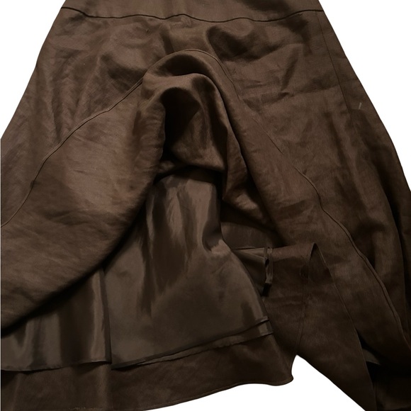 Vintage LRL 100% Linen Dark Brown A-Line Midi Skirt Lined – Fits Like 6/8 - Picture 10 of 12